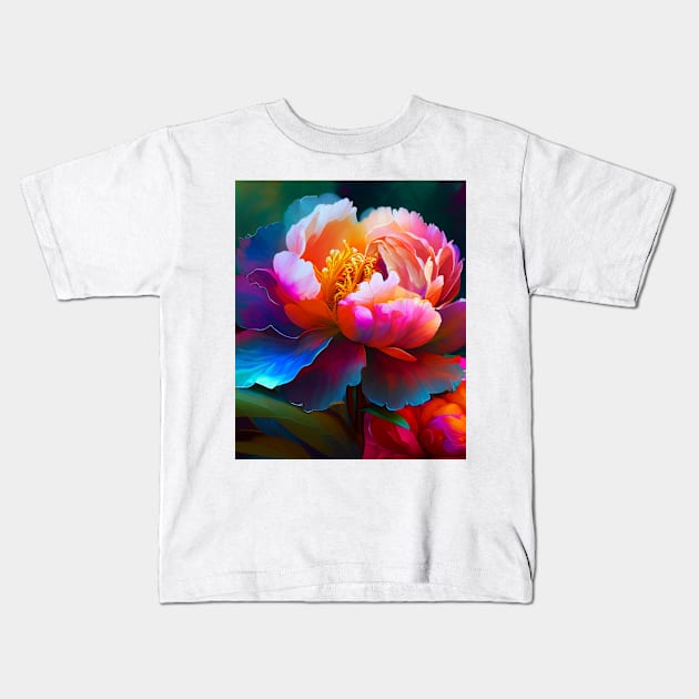 Vibrant Peony Kids T-Shirt by Mixtgifts